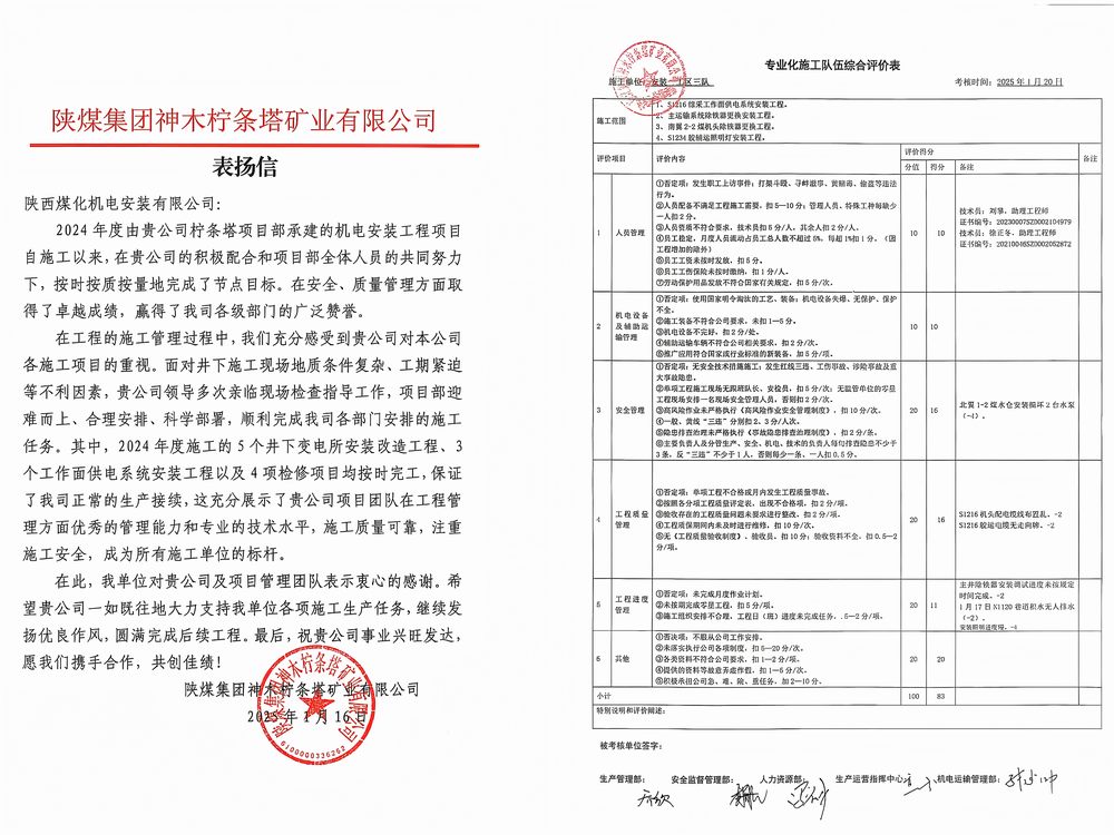 陜煤建設(shè)機(jī)電安裝公司檸條塔項(xiàng)目部：榮譽(yù)加身啟新程，砥礪前行譜華章